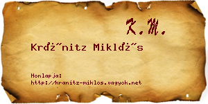 Kránitz Miklós névjegykártya